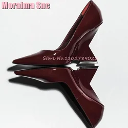 Pointed Toe Strange Heel Shallow Pumps Patent Leather Slip On Fashion Sexy Women Shoes Banquet Party Burgundy Solid 2023 Newest