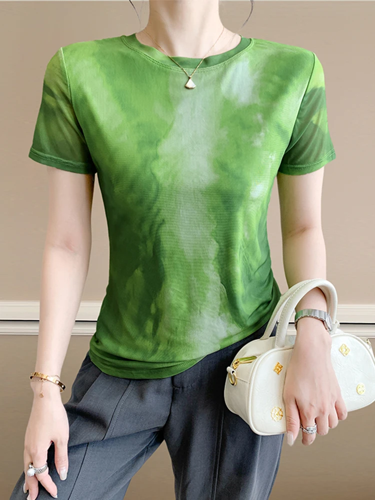 Sommer Neue Faion Street Sle Slim Fit Eis Seide Me T-shirt frauen ort Sve Gedruckt Vielseitig Abnehmen Trendy Top