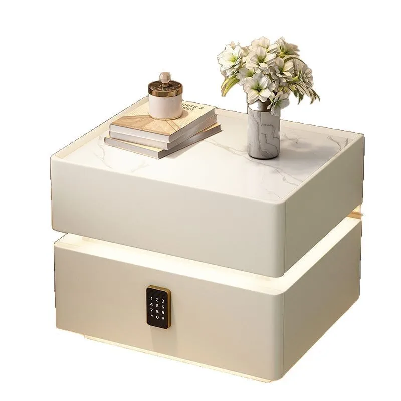 Light luxury modern smart bedside table simple multi-function suspended solid wood bedroom with lamp