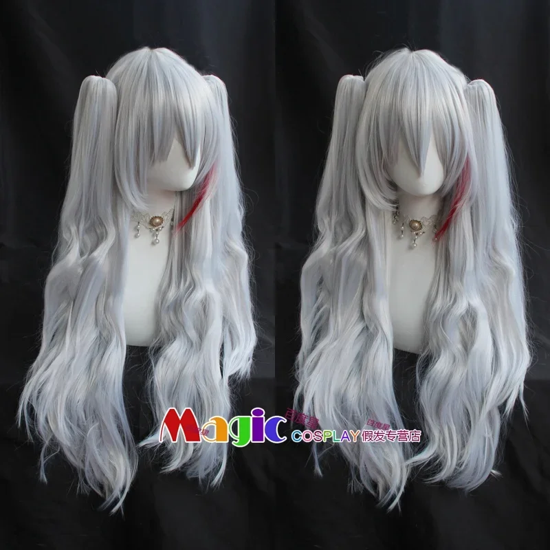 Anime Azur Lane Prinz Eugen Cosplay Wig Hololive Shishiro Botan Silver Grey Horsetail Wig