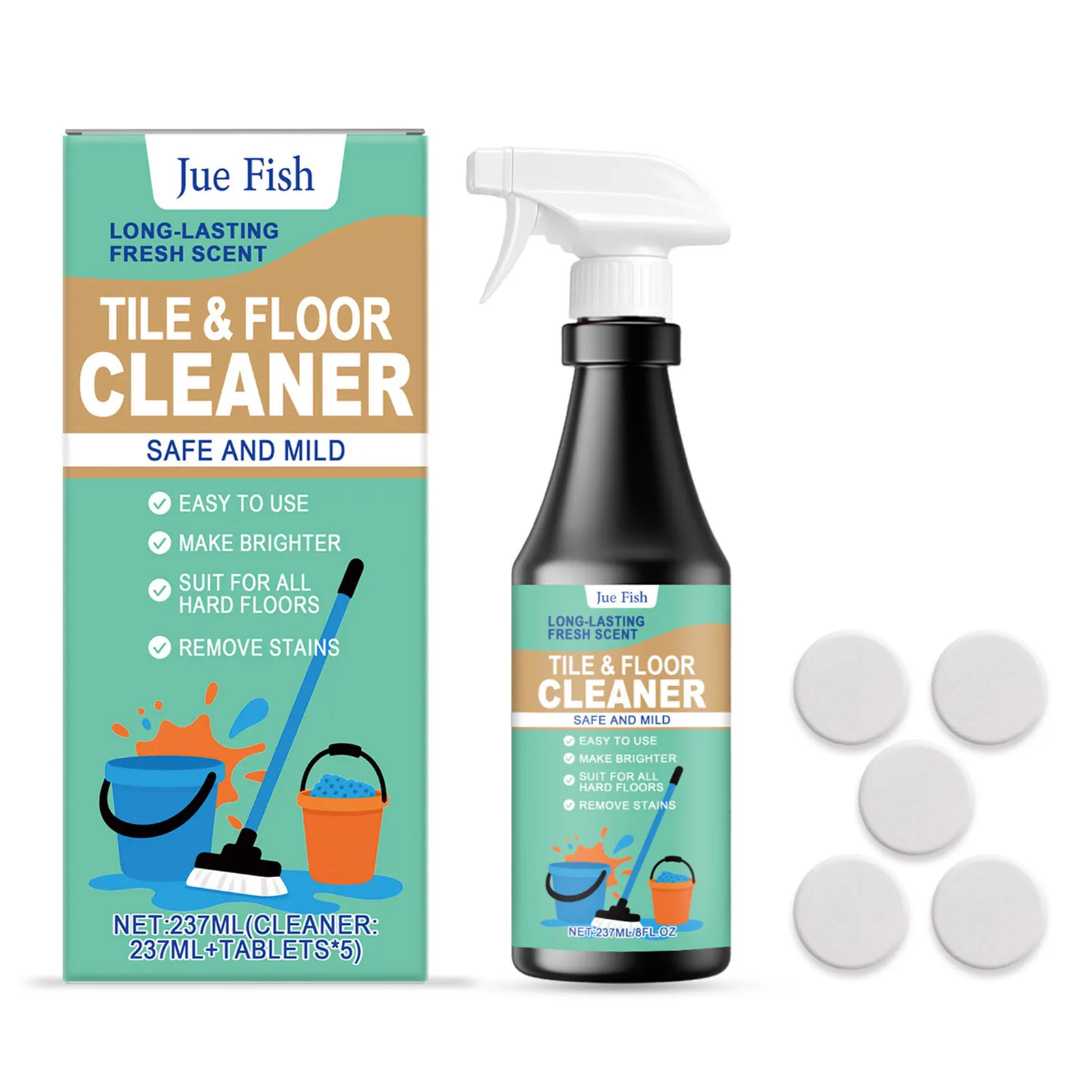 

237ml Tile Floor Cleaner Set,Multi Effect Cleaning Care Solution Strong Stain Removal Solution For Bedroom Floor Daily Care
