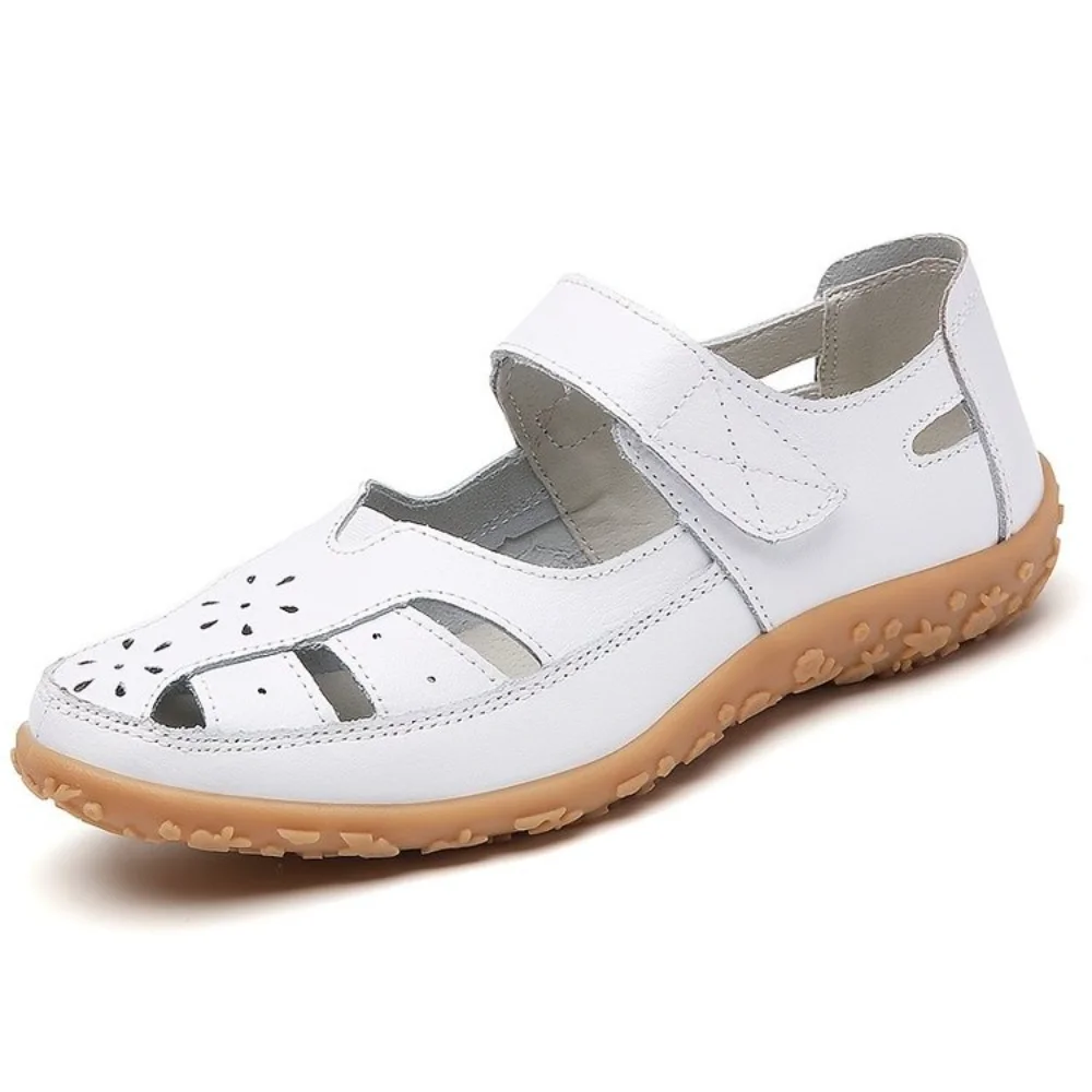 Atmungsaktive, ausgehöhlte flache Sandalen, weiche, rutschfeste Freizeitschuhe, Schuhe mit Klettverschluss und geschlossener Zehenpartie
