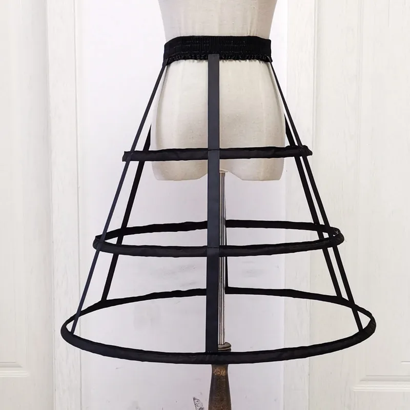 Women Elastic Waistband  Pannier Petticoat White Black 3 Hoops Cage Skirt Wedding Bridal Crinoline Underskirt