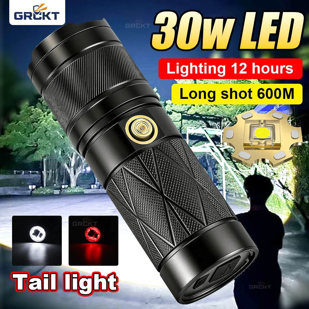 

7800mAh Battery USB Rechargeable LED Flashlights 4999LM Super Bright Flashlight 30W High Power Torch Lamp Hiking Camping Lantern