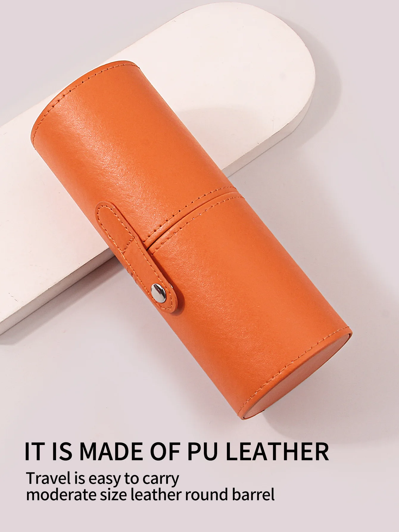Make-upborstelhouder van PU-leer met grote capaciteit - Draagbare cosmetische organizer voor penselen en wenkbrauwpotloden (oranje)
