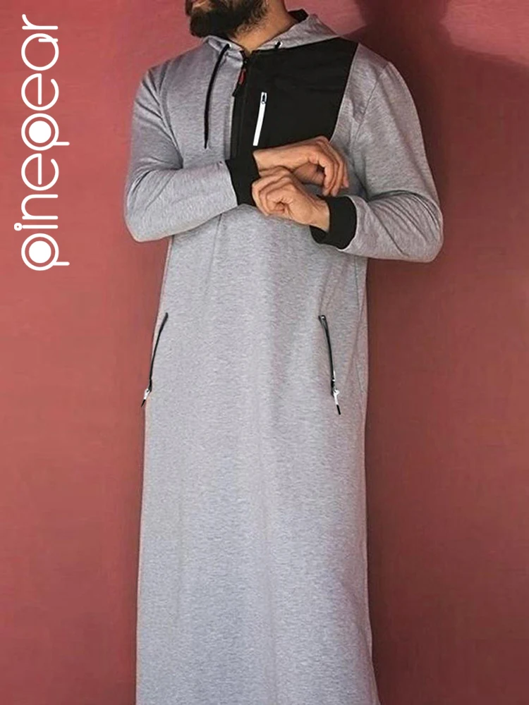 

Мужская халат-джубба PinePear с капюшоном для Рамадана и Ид, мусульманский костюм, исламский кафтан, дубайская абайя, турецкая одежда, этнический стиль Ближнего Востока