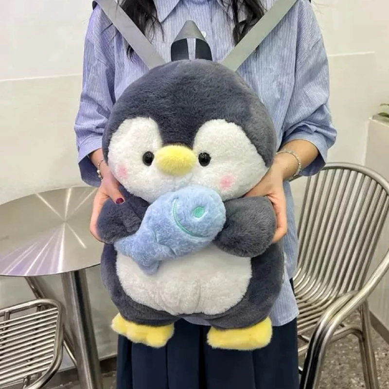 Mochila de pingüino de felpa para mujer, bolso de hombro divertido de dibujos animados, a la moda, personalizado, Kawaii, Animal