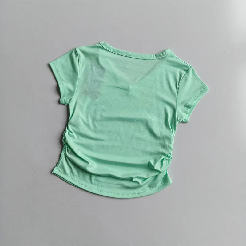 Sommer-Kurzarmshirts Sport-Fitness-T-Shirt Schlanke Taille Sommer-Training Pilates Laufen Schnelltrocknende Fitness-Yoga-Kleidung – Detail 4