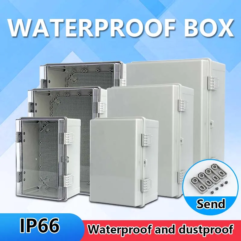 IP66 Waterproof Gray/Transparent Cover Enclosure Power Junction Box ABS Plastic Hinge Outdoor Electronic Distribution Box