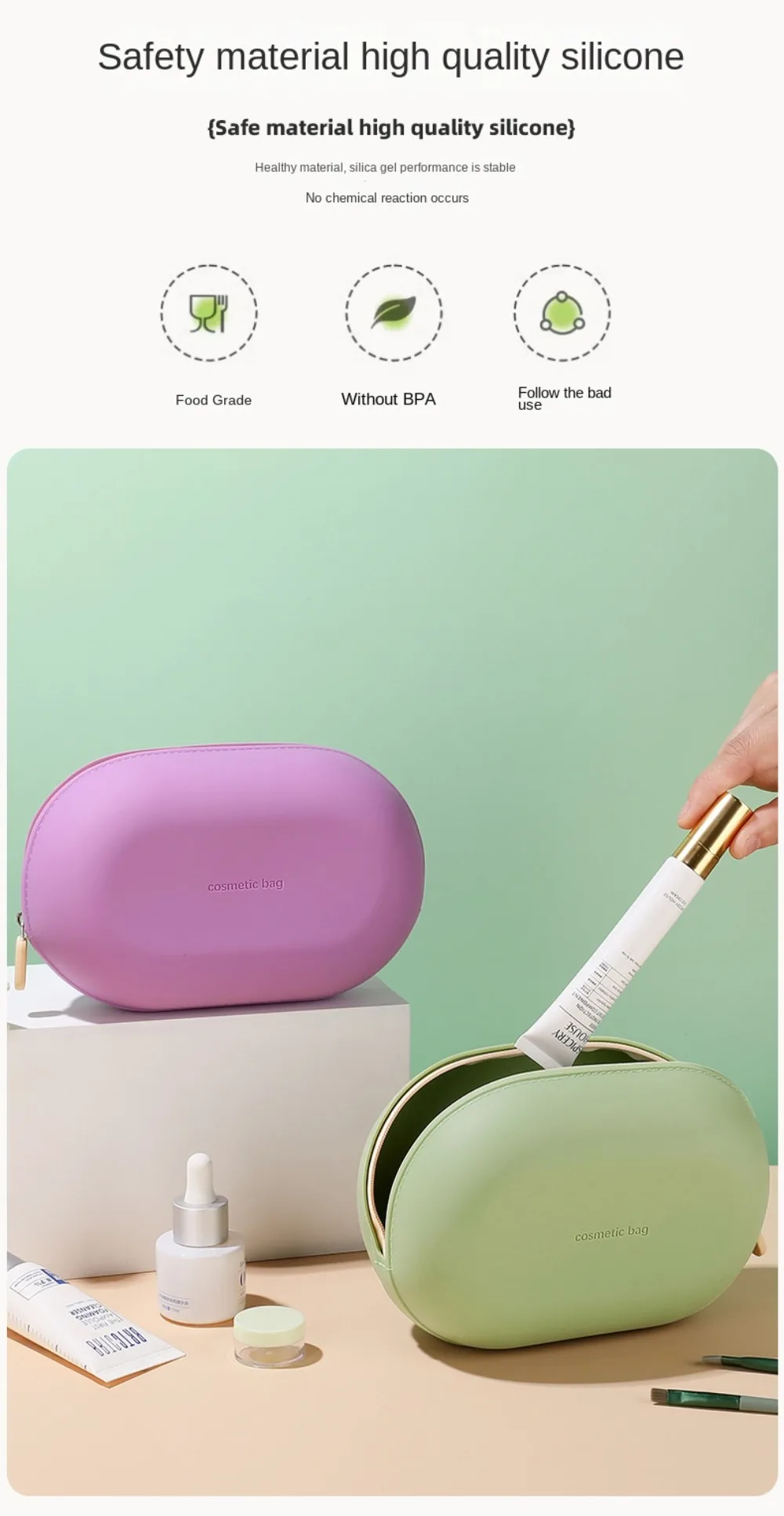 Neue Silikon-Kosmetiktasche, wasserdichte, tragbare Toilettentasche mit großem Fassungsvermögen für Geschäftsreisen, niedliche Make-up-Tasche – Detail 3
