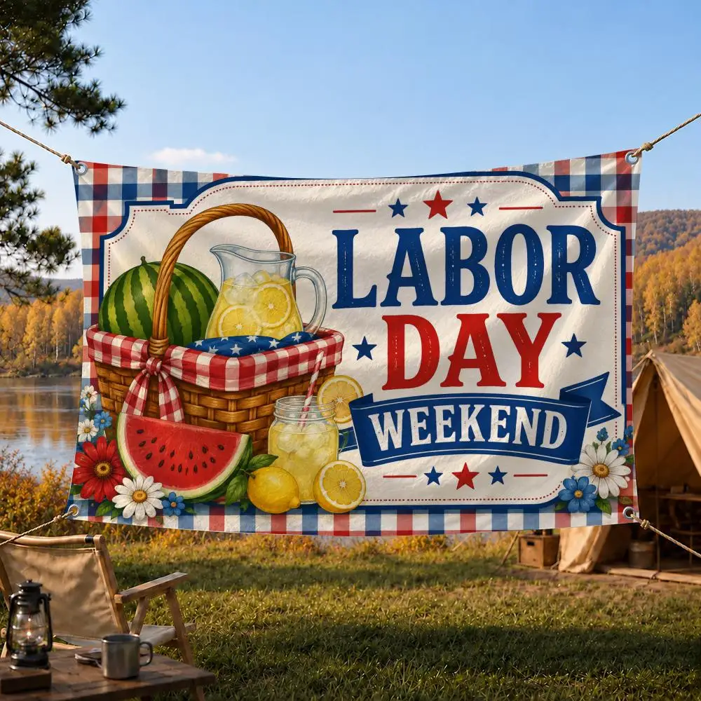 Labor Day Weekend Holiday Vibes Flags Home Yard & Garden Decor Banner - Indoor Outdoor Wall Hanging Flag