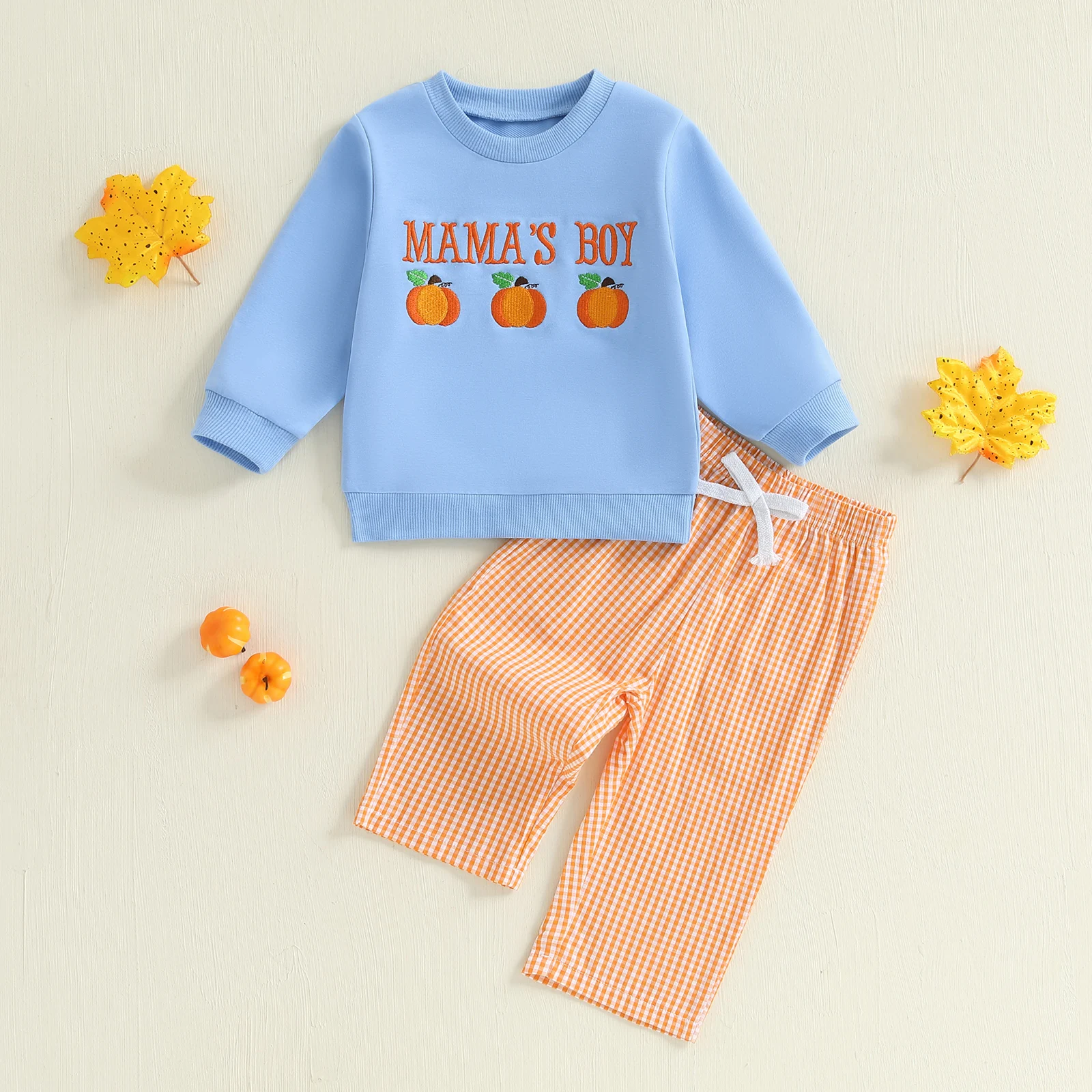 

Toddler Boys Halloween Outfits Pumpkin Letter Embroidery Sweatshirts and Long Pants 2Pcs Clothes Set