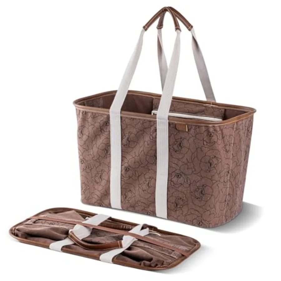 

CleverMade Collapsible LUXE Tote - Reusable Grocery Shopping Storage Bag Organizer w/Handles Reinforced Bottom