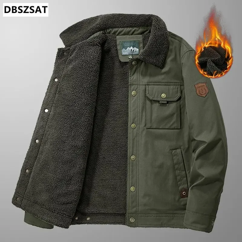 Men's Jacket Short Winter 2027  Lapel Men's Winter Jackets Lamb Fur Lining Men's Cold Jacket Plush and Thicken Fur Lined Coat