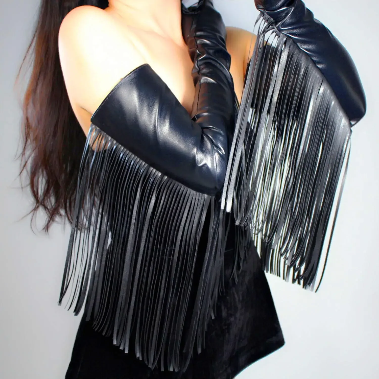 TASSEL GLOVES Women's Long Fringe Cowgirl Faux PU Leather 70cm Fashion Club Evening Opera Halloween Costumes Cowboy Dressing