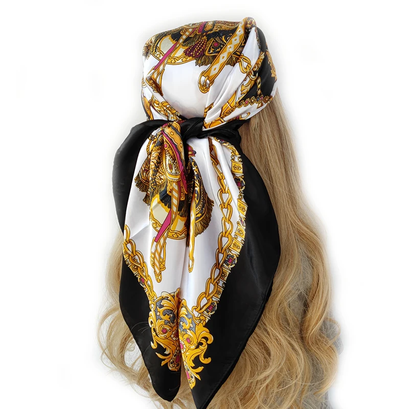 Silk Scarves Women Luxury Brand Summer Fashion Designer Head/Hair Scarf 90*90cm Hijab Bandana Cheveux Foulard Femme 90X90CM