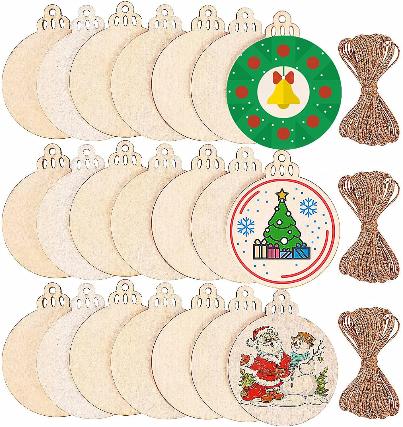 

30/50/100PCS DIY Christmas Wooden Round Baubles Tags Christmas Ornaments Hangings Carved Wooden Pieces Pendants Home Decoration