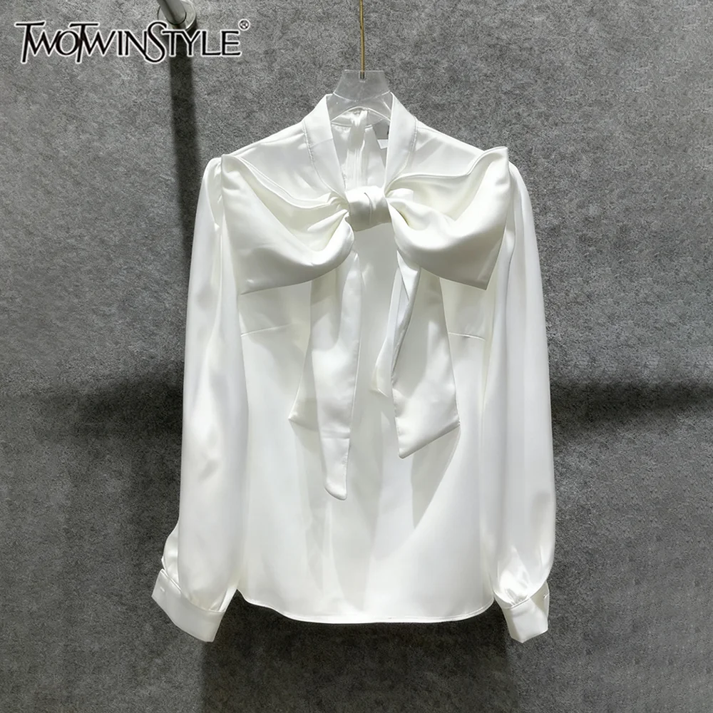 GALCAUR однотонная шикарная рубашка с бантом, женская рубашка с воротником-стойкой и длинным рукавом, свободные французские элегантные женские рубашки, осенний модный стиль
