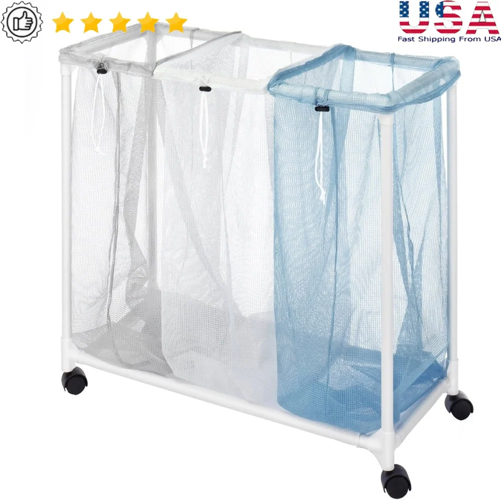 

Durable Triple Mesh Laundry Sorter with Wheels Washable Bags Easy Assembly Home Use Perfect Adults and Teens