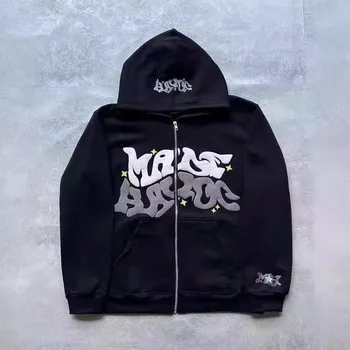 Sweat à capuche à manches longues pour hommes et femmes, rétro, étoile et lettre imprimées, fermeture éclair, Harajuku Y2K, mode Hip Hop, printemps-automne 2025