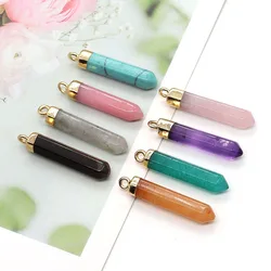 Hexagonal Column Shaped Natural Stone Amethyst Tiger Eye Stone Pink Crystal 5x30mm Diy Jewelry Making Necklace Earrings Charm