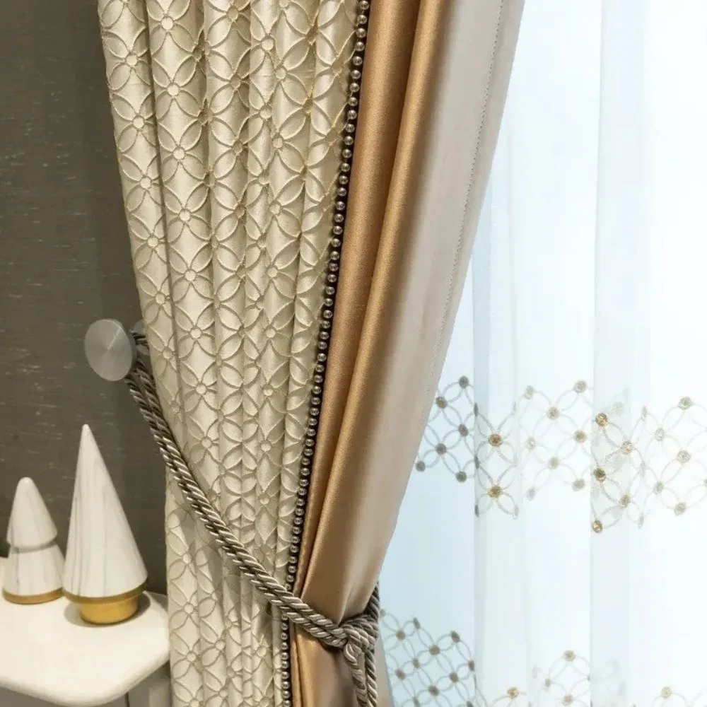 French High-end Valance High-precision  Curtains for Living Dining Room Bedroom Jacquard Villa Cream Color Window White Tulle