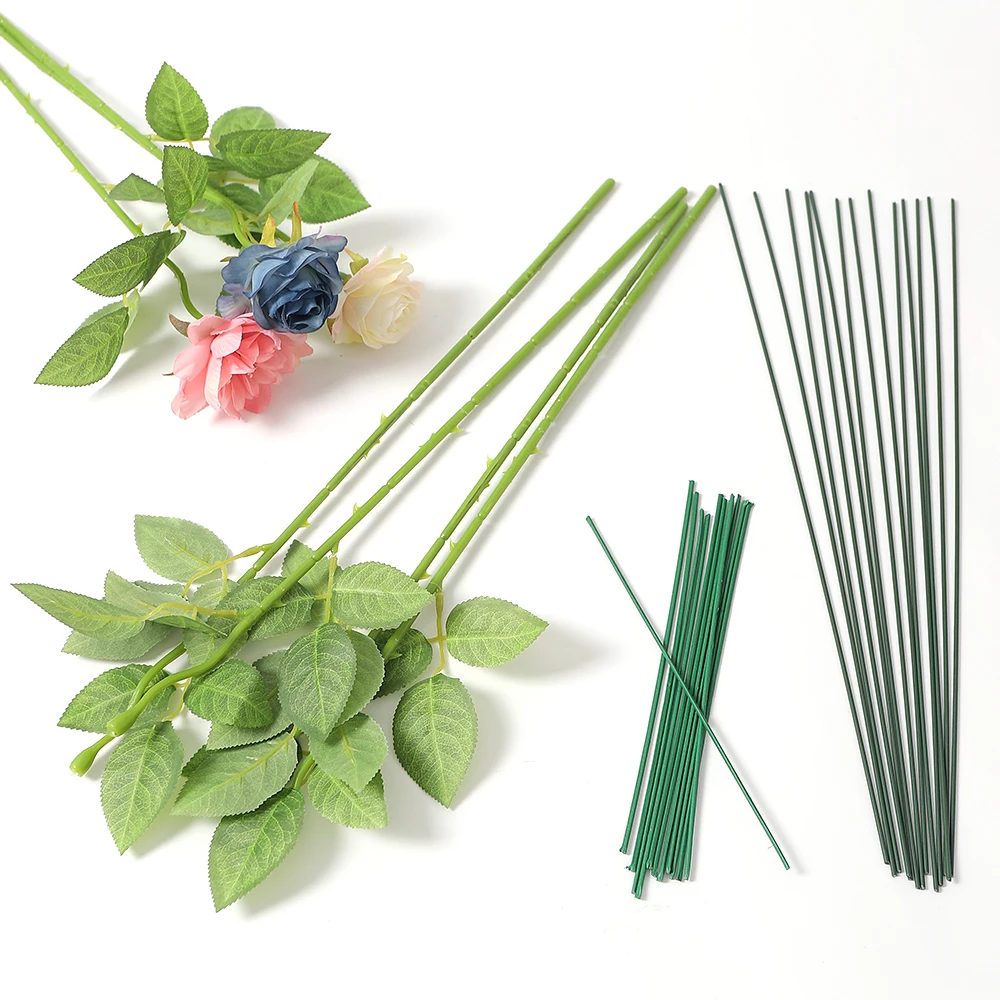 Grüne künstliche Blume Sichtstab Vase Dekor Stamm Eisendraht Pflanzenwand für DIY Muttertag Bastelbedarf Rose Stick Pole