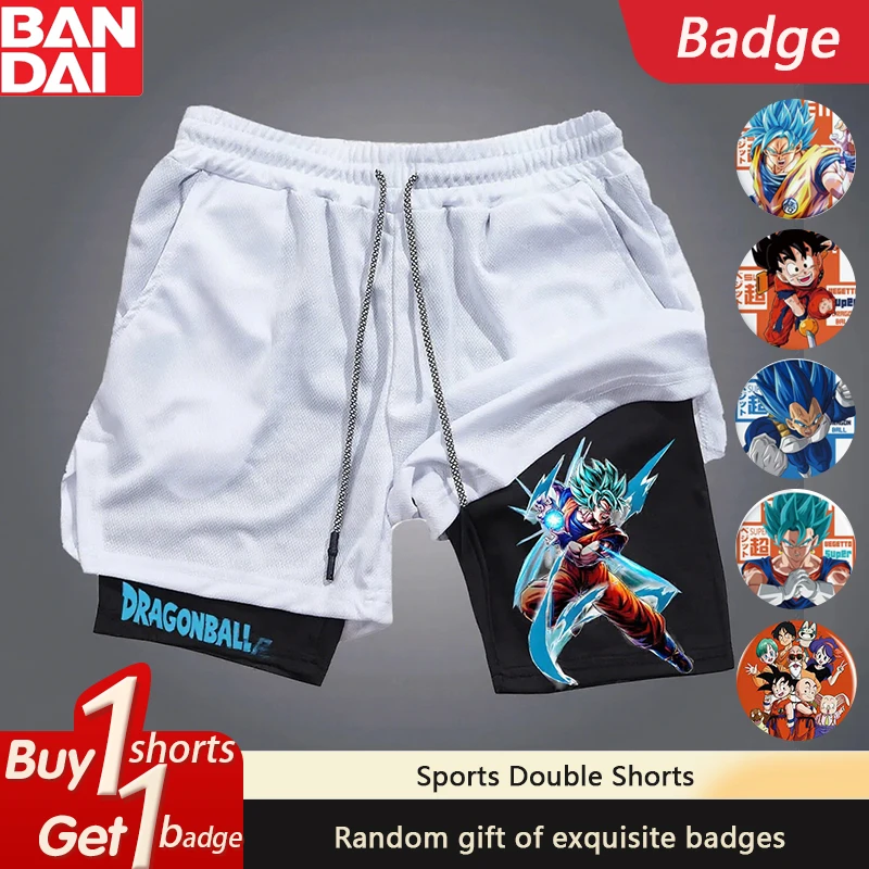

Двухслойные шорты с принтом Dragon Ball в стиле аниме GOKU, 2022, американские мужские спортивные летние свободные дышащие брюки