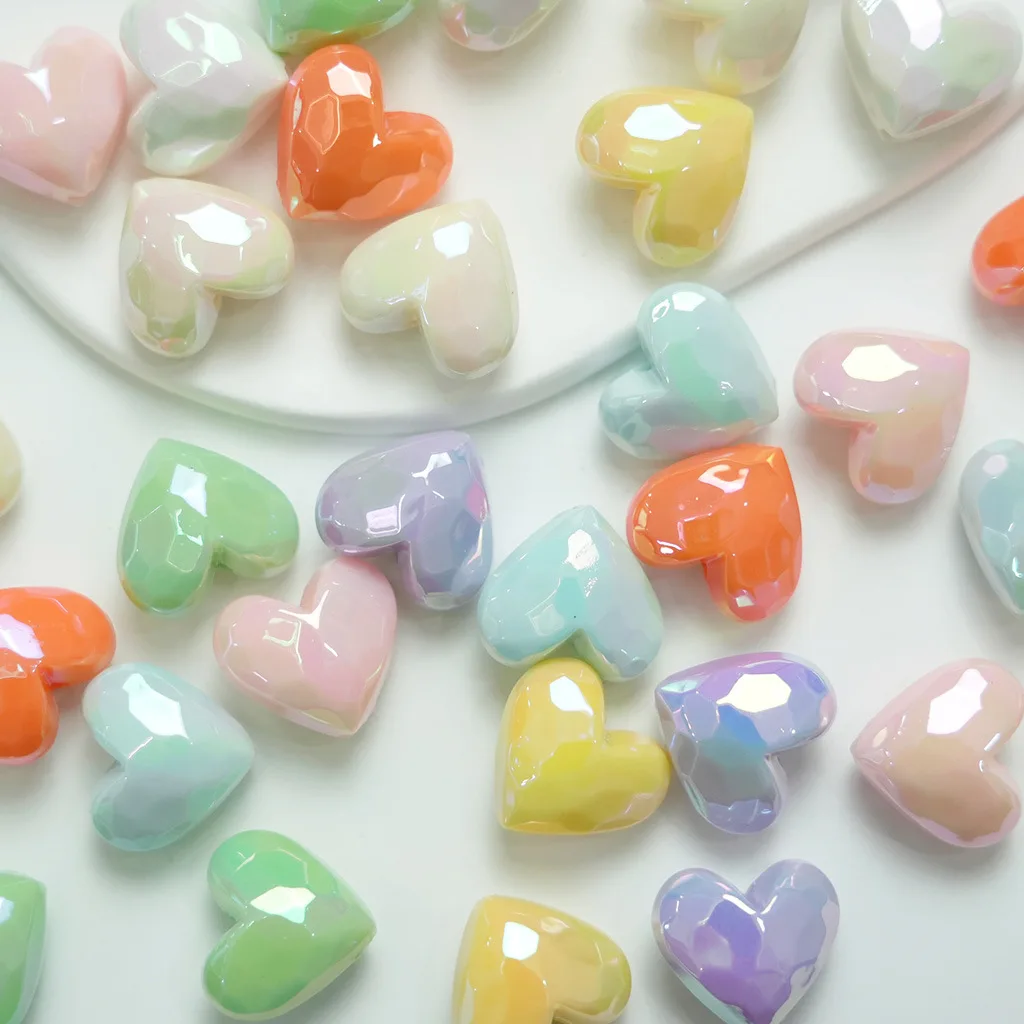 17x19mm AB Color Love Heart Smooth Acrylic Beads Loose Spacers For Jewelry Making Diy Handmade Bracelets Necklace Accessories