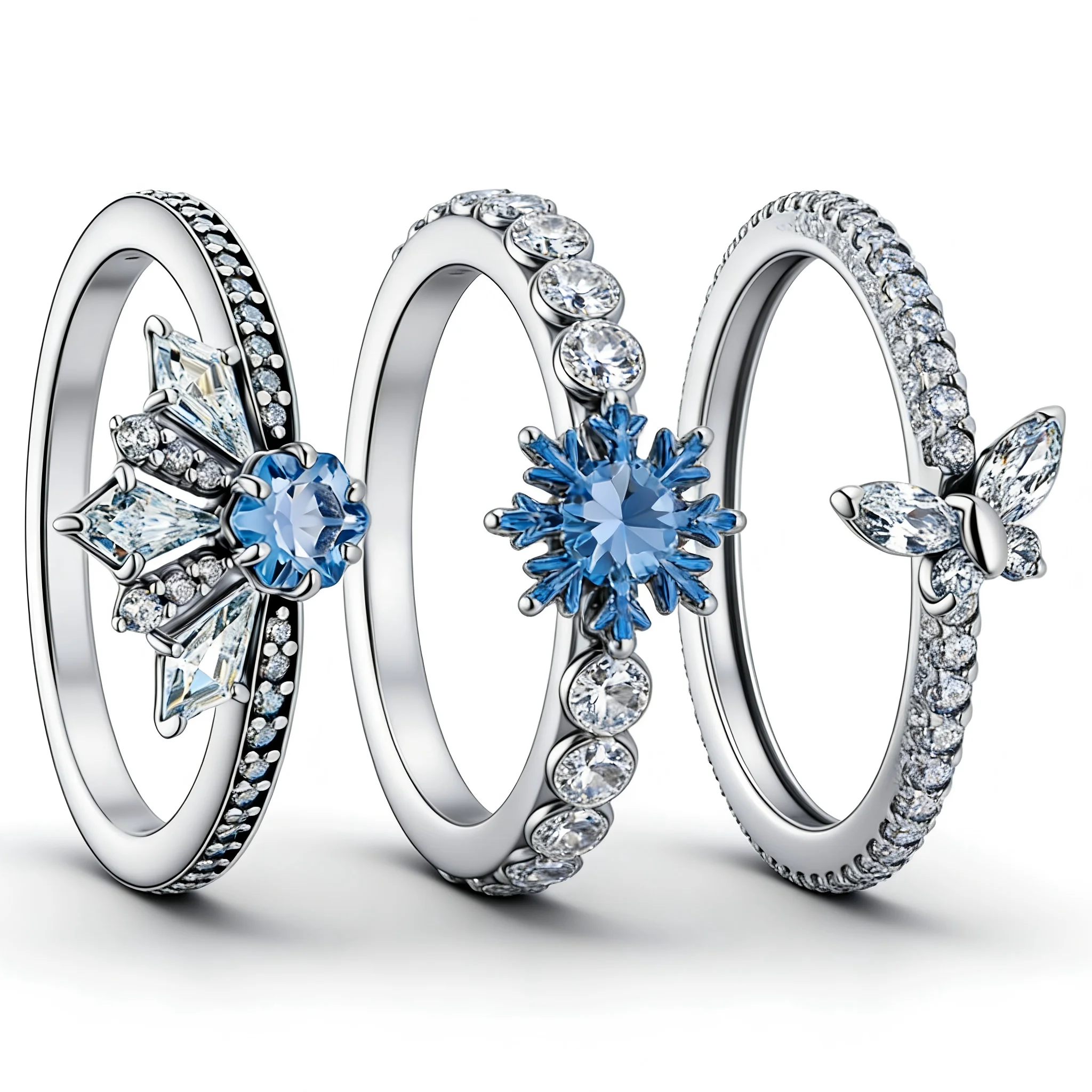 

2025 New Collection 925 Sterling Silver Blue Crystal Crown&Clear Butterfly Ring Ladies' Elegant and Fashionable Jewelry
