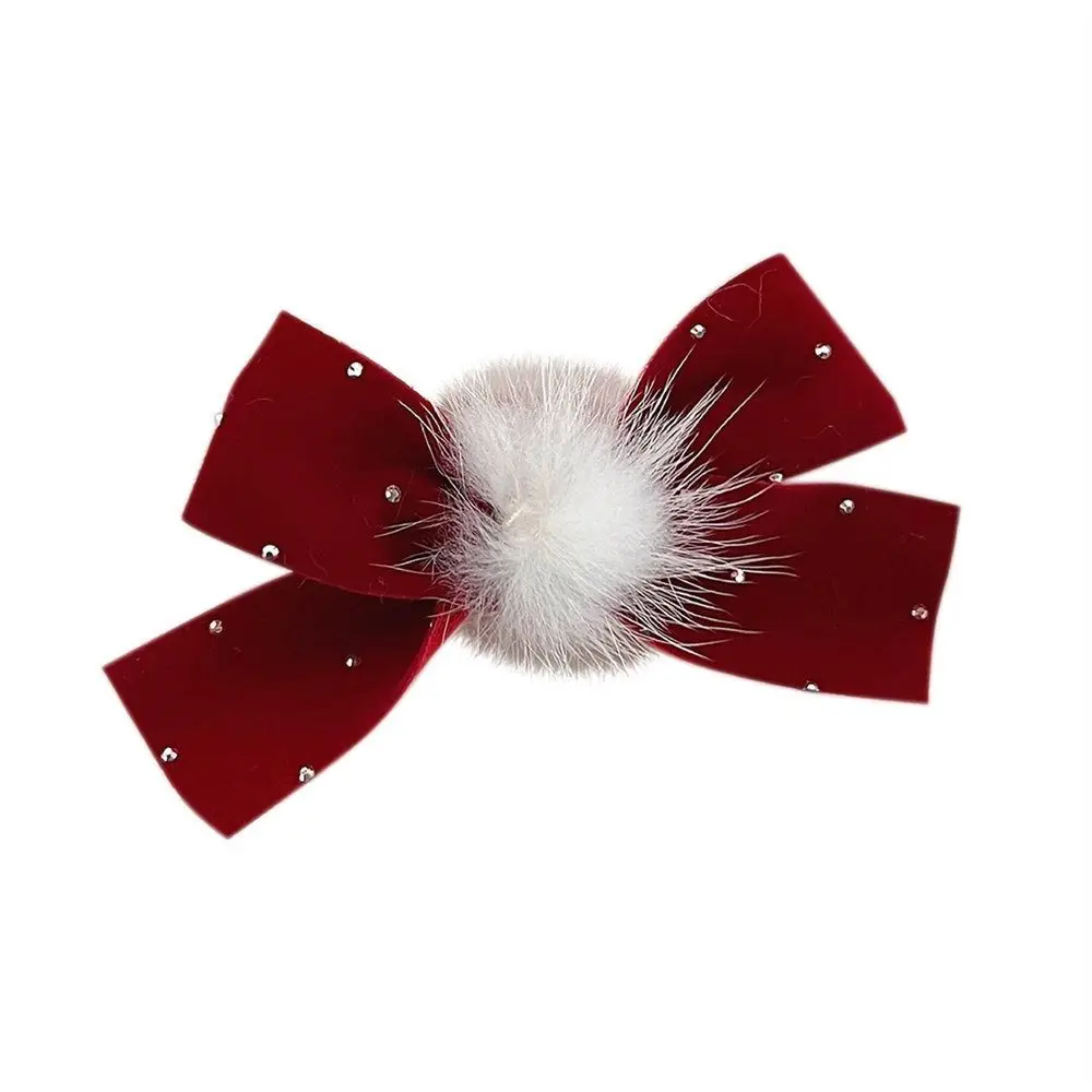 Simple Red Velvet Bow Hair Clip Bowknot Flocking Velvet Hairpin Korean Style Headwear Cloth Student