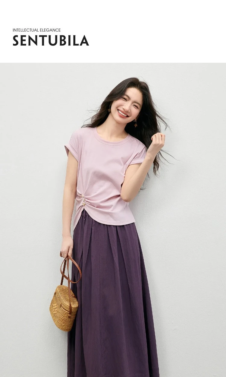 SENTUBILA Damen 2-teiliges Outfit 2026 Sommeranzug Damen Lässiges Ärmelloses Oberteil mit Elastischem Bund A-Linien-Rock Set 162ZF6133 – Detail 3