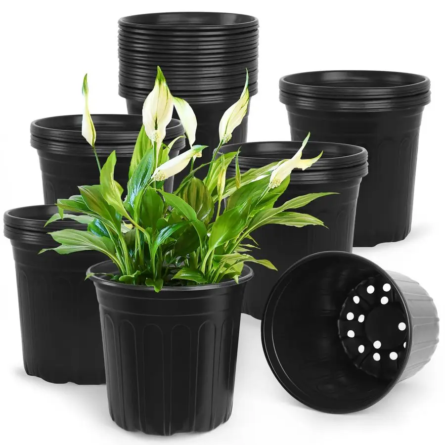

SLMKHHU 50 Pcs 2 Gallon Nursery Pots,Thickened Soft Plastic Plant Pots with Holes,Garden Flower Seedling Pot Container for Seed