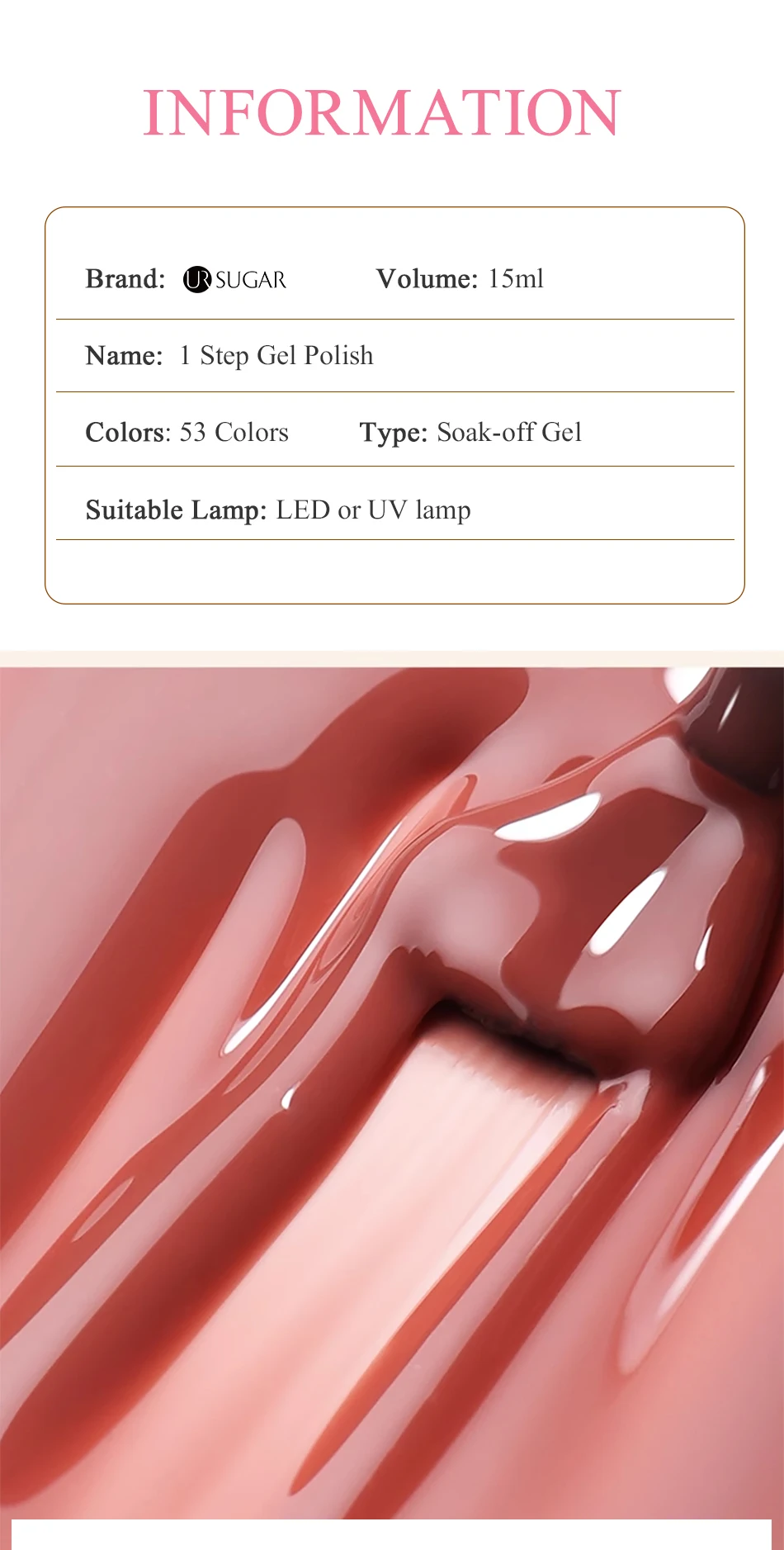 UR SUGAR 15 ml 1-Stufen-Gel-Nagellack, 3-in-1, rot, rosa, glänzend, zum Einweichen von LED-UV-Gel-Nagellack, kein Basisgel und Decklack erforderlich – Detail 2