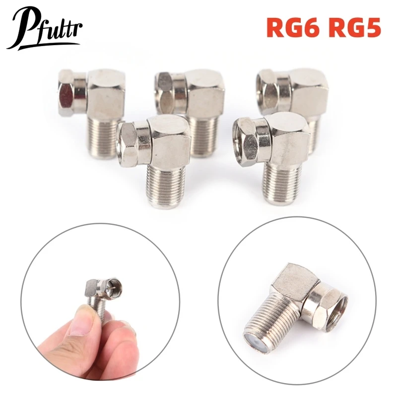 5Pcs RG6 RG5 Professional Right Angle 90 Degree Coaxial Connector Waterproof Connection F Male To F Female Adapter Connector