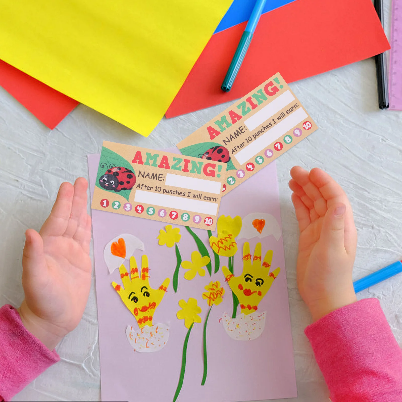 

50 Sheets Portable Punch Cards for Kids Reward System Teaching Tools Encouragement Cards Student Achievement Trackers