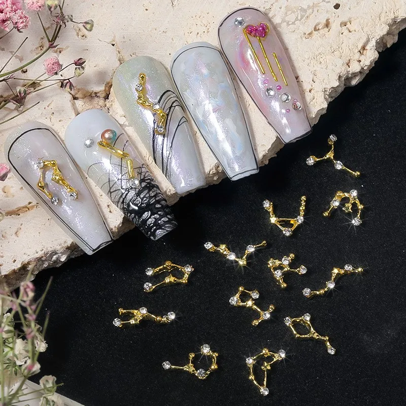 Nail 12 Constellation Rhinestones Alloy Zircon Wheel 3D Stone Crystal Press on Star Sign Decor Nail Zodiac Bulk Jewelry Charms