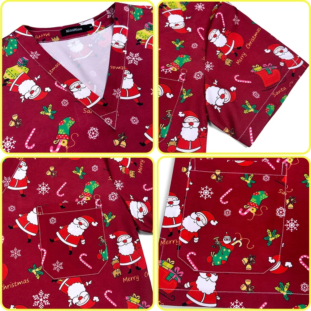 Nieuwe Kerstman Medische Uniformen Vrouwen Mannen Verpleegkundige Accessoires Klinisch Uniform Tandarts Werk Blouse Dierenarts Spa Kerst Scrubs Tops