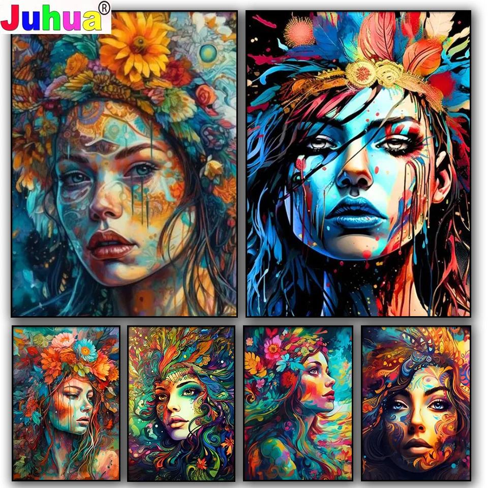 Psychedelic Colorful Art Face Woman 5d DIY Full Diamond Painting Abstract Woman New Diamond Mosaic Embroidery For Home Decor