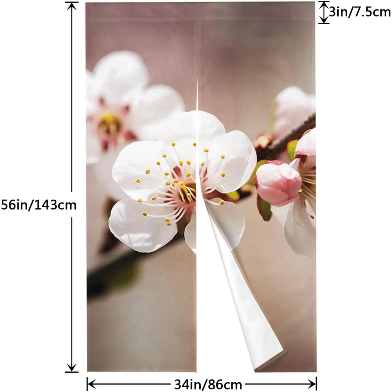 Elegant Japanese Sakura Noren Curtain, White Cherry Blossom Floral Pattern,Artistic Door Curtain for Home Tea Room Study Kitchen