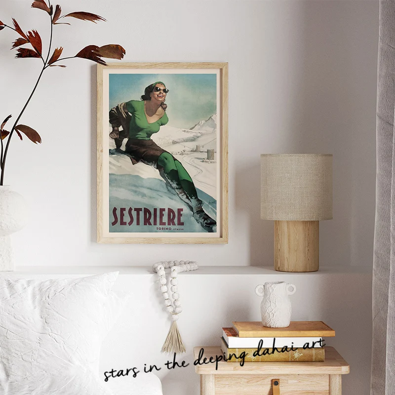 Vintage Antique Travel Surf Ski Australia Italian Landscape Art Poster Canvas Painting Wall Prints Picture for Room Home Decor