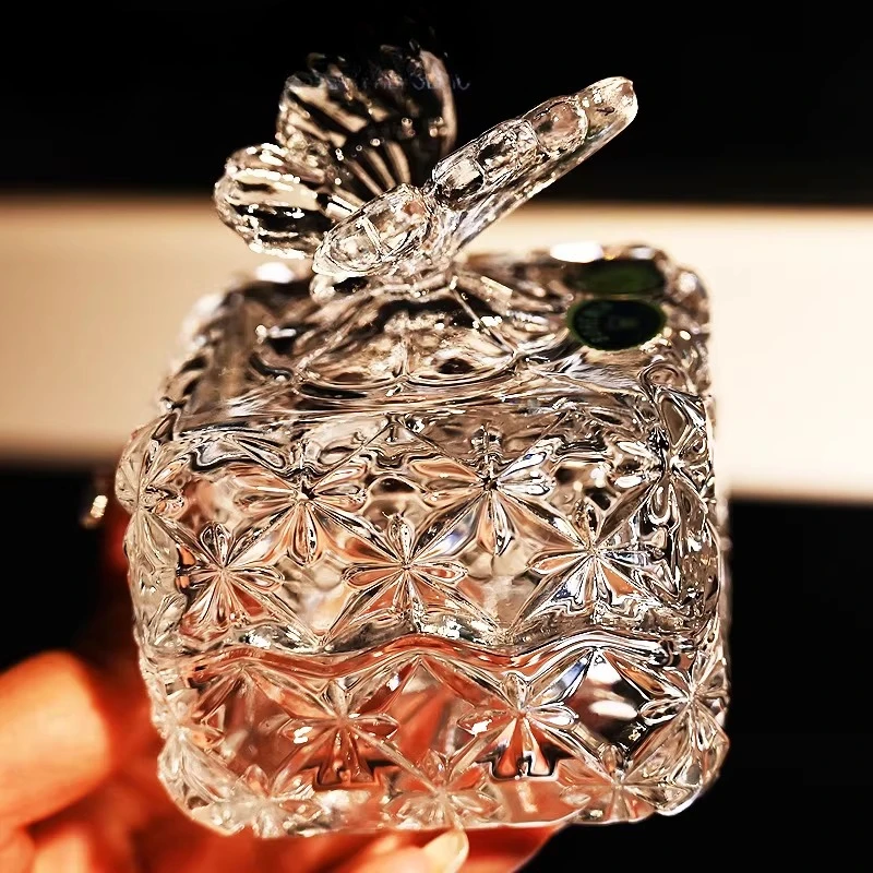 Crystal Glass Butterfly Candy Jar, Dry Fruit & Nut Storage Container, Multi-Purpose Jewelry Box & Decorative Table Accent