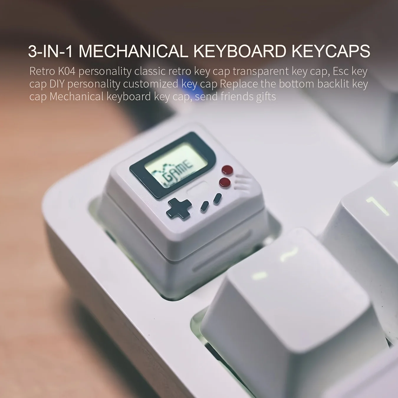 3-in-1 Retro K04 Translucent Backlit Keycaps, Custom ESC DIY for Gaming Mechanical Keyboard, Gift Set