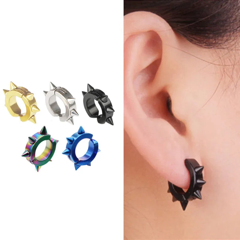 2Pcs 316L Stainless Steel Fake Earrings for Women Men, Spike Clip on Earring Cuff Ear Jewelry Non Piercing Earring Studs