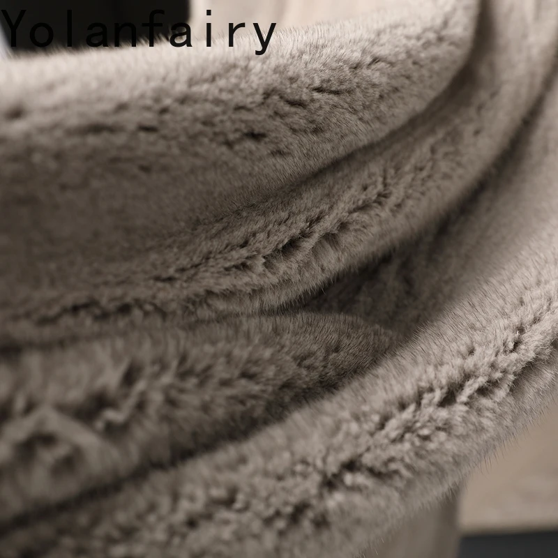 YOLANFAIRY Whole Mink Real Fur Coat with Hood Winter Luxury 2025 Mid-length Natural Mink Fur Coats for Woman Grey Fur Jacket