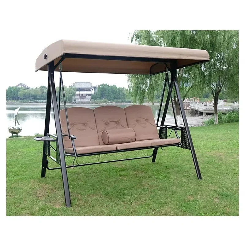 Iron double three person with  cushion chairs outdoor garden hammock patio swing