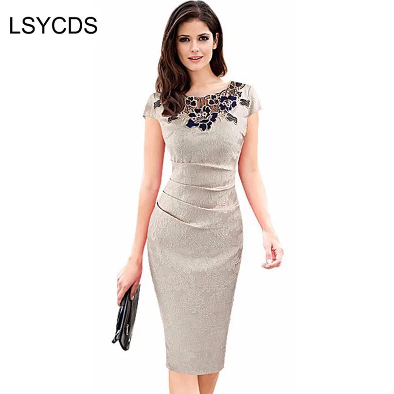 2024 Elegant Purple Women Dress O Neck Short Sleeve Hollow Out Lace Patchwork Vintage Casual Work  Bodycon Pencil Dress