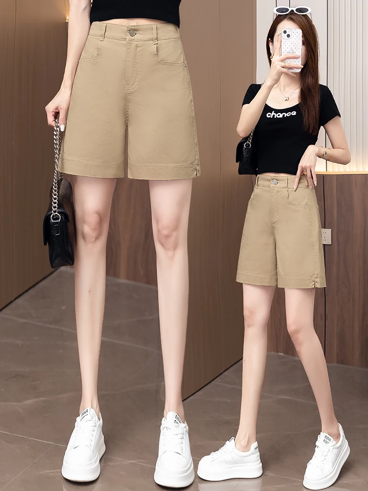

Summer Thin Denim Shorts Women's High Waist Casual Wide Leg Five-Quarter Length Outdoor Wear Dreamy Casual Cotton Blend