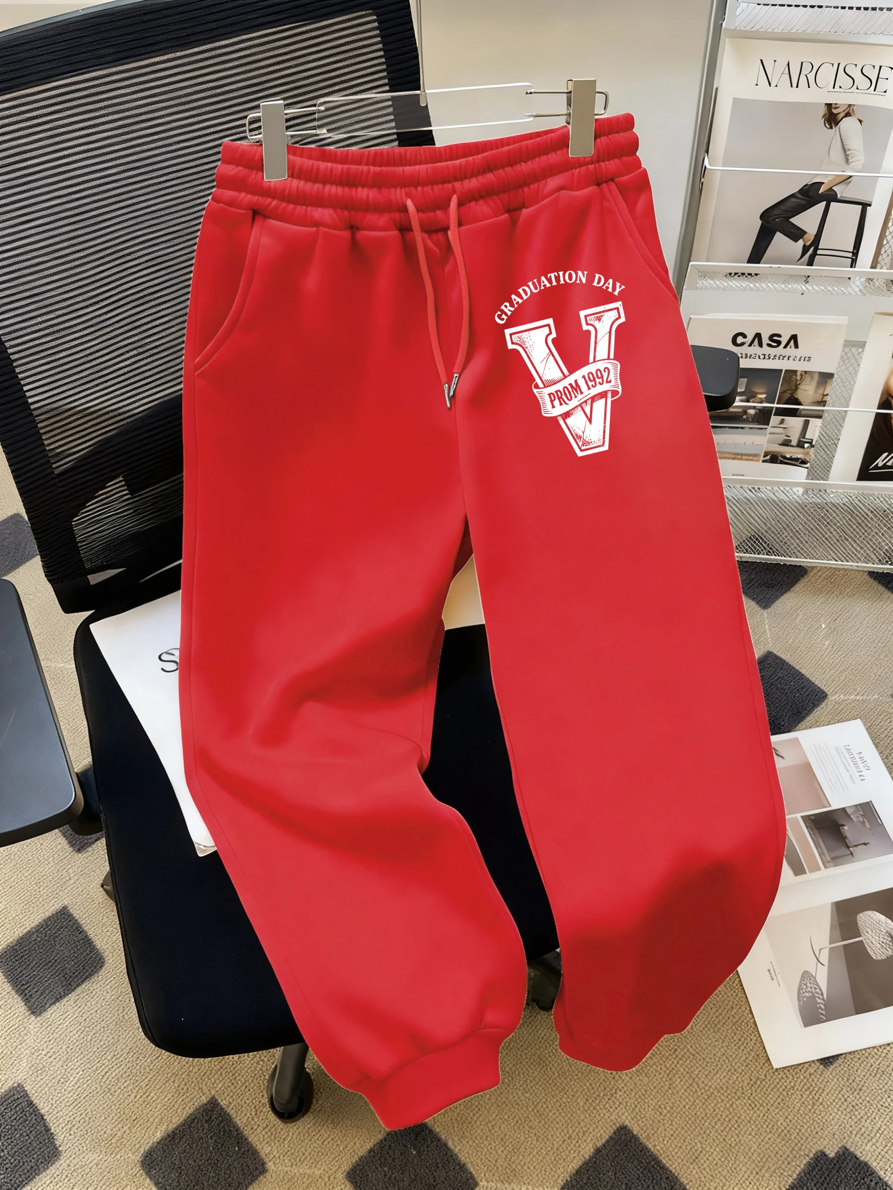 卒業式の日レター V クリエイティブプリント女性用ジョギングカジュアルパンツ多用途ポケットパンツファッションストリートスウェットパンツユニセックス