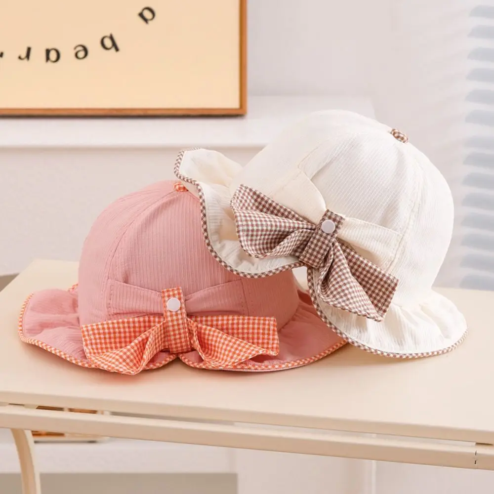 

Fashion Bow Baby Sun Hat Windproof UV Protection Beach Cap Breathable Cotton Children's Bucket Hat Outdoor